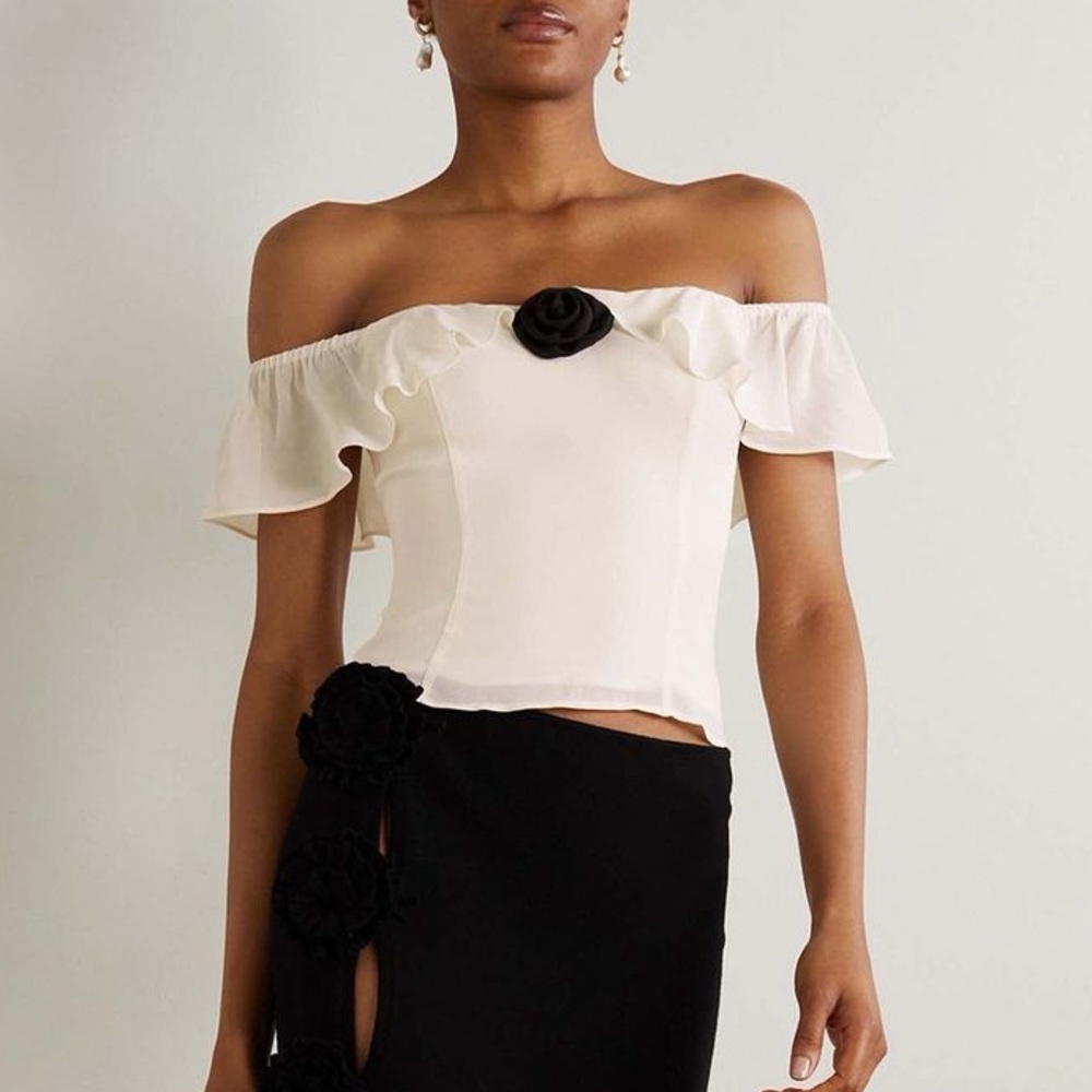 REFORMATION Priscilla off-the-shoulder appliquéd georgette top NWT